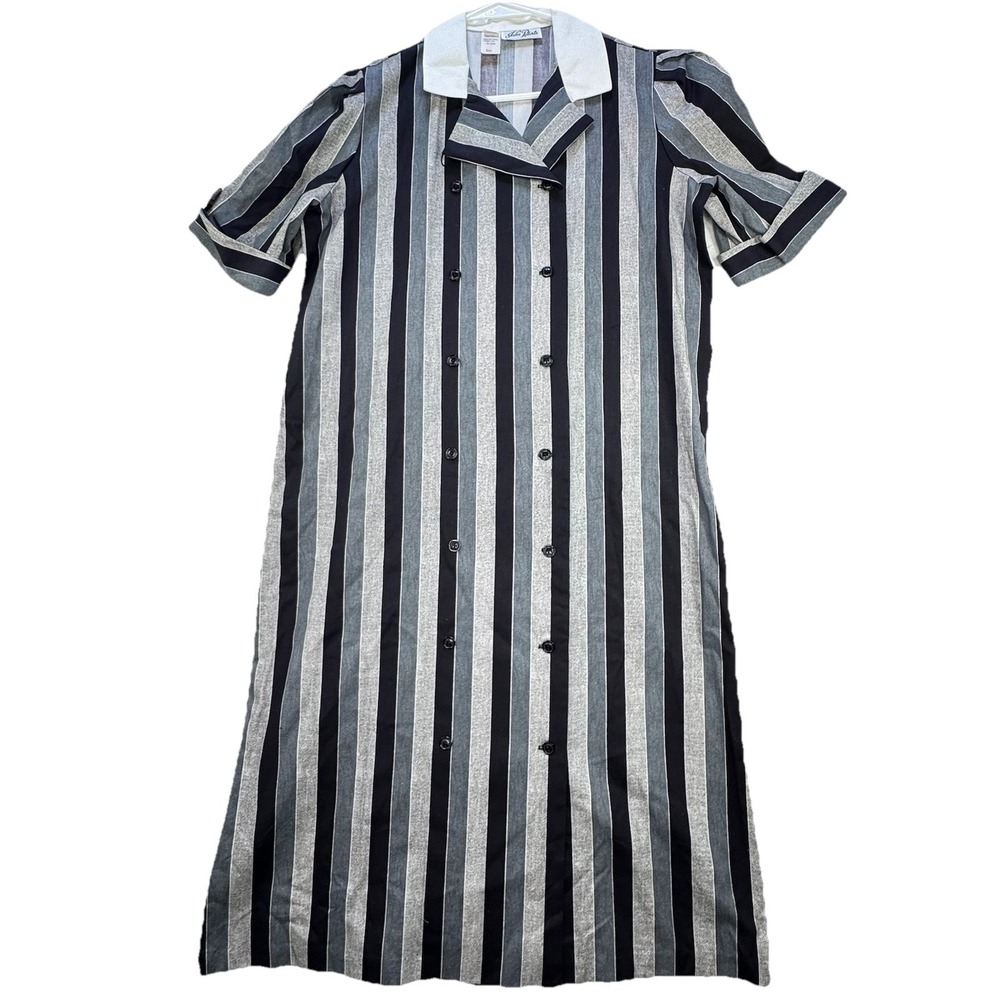 Vintage NWT John Robert's Gimbels Striped Dress Size 14 Retro Gothic Dark